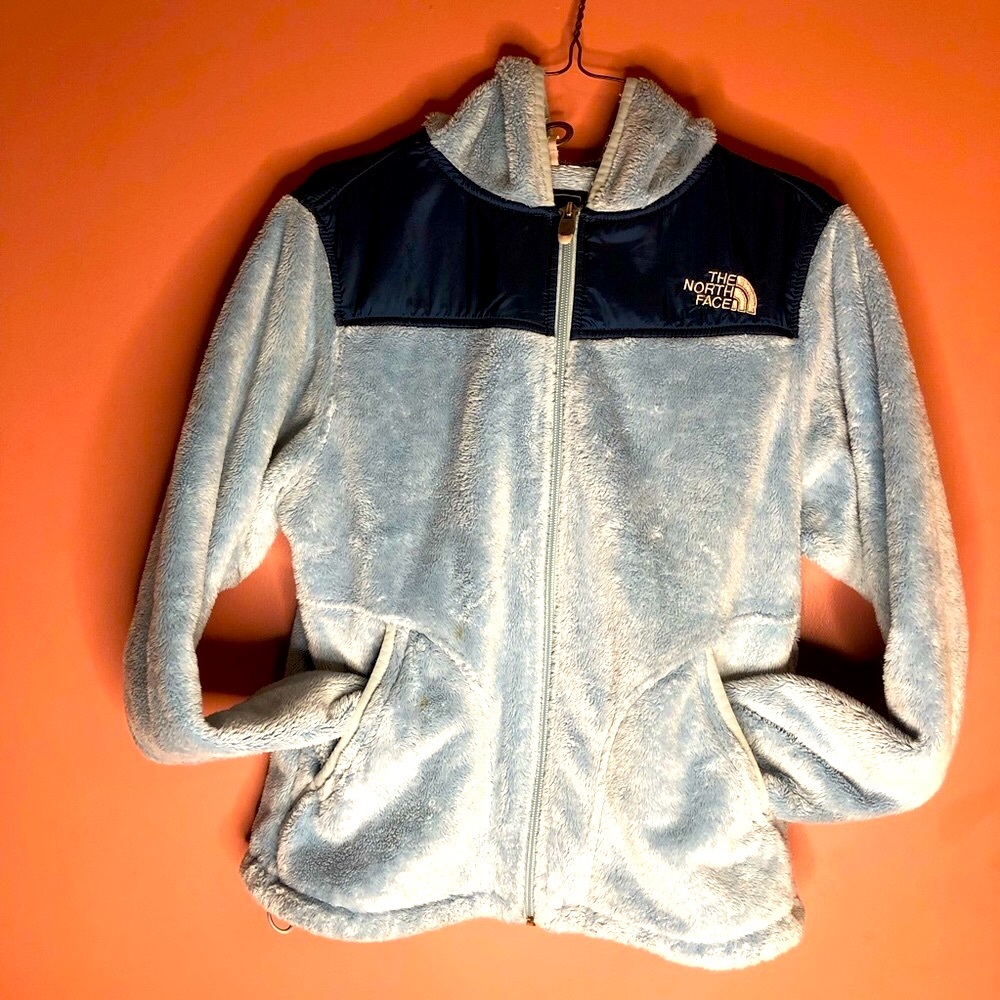 The North Face baby blue and navy osito jacket hooded